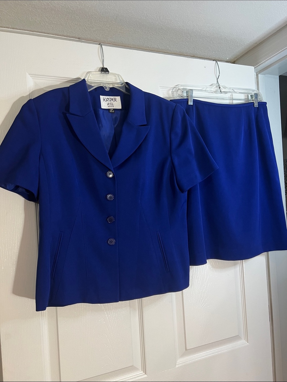 Kasper Women's Cobalt Blue Short Sleeve Blazer with Matching Skirt
